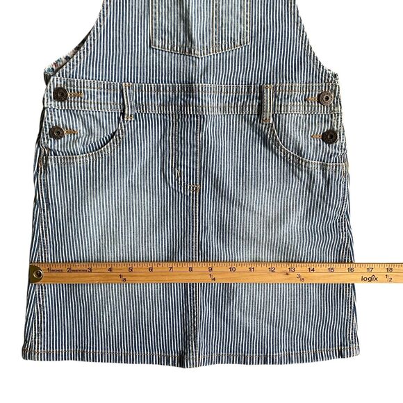 Mini Boden Jean Jumper Dress 9/10 Denim Overall Dressall Blue Striped Casual - Picture 6 of 10